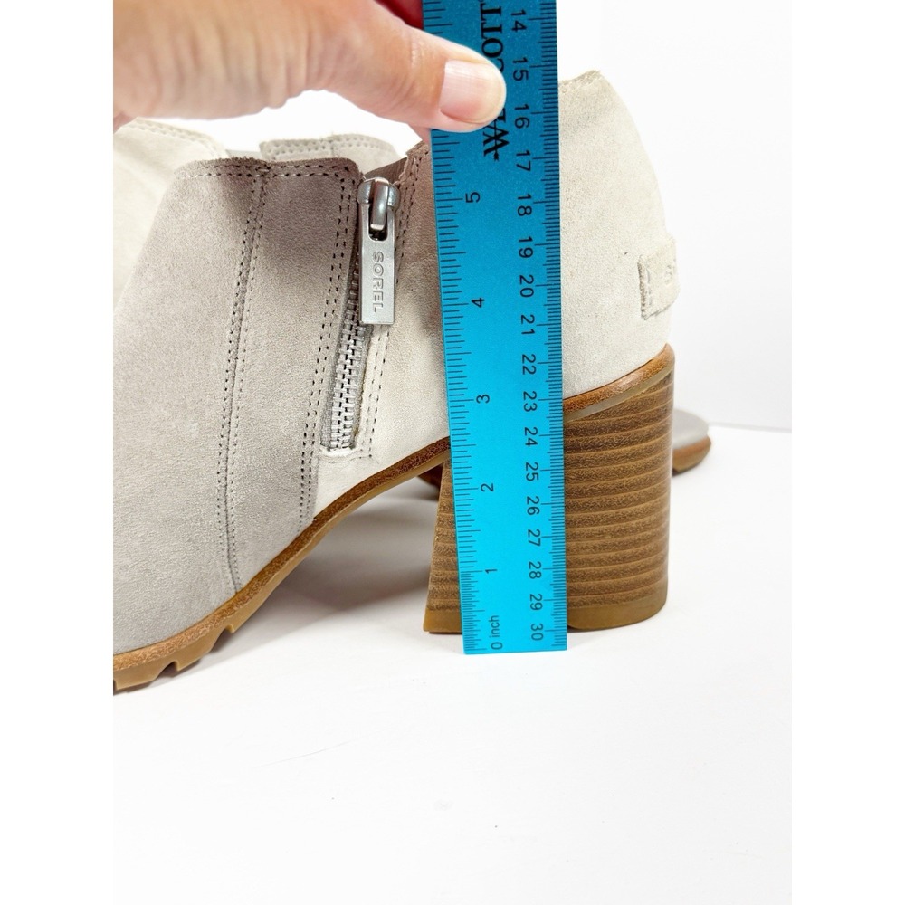 Sorel Nadia Peep Toe Bootie Suede Leather Block Heel Chunky Boho Gray Size 9.5 - Picture 10 of 14